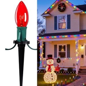 Multicolor Christmas C9 Bulb Stake Lights – Outdoor Holiday Pathway Decorations